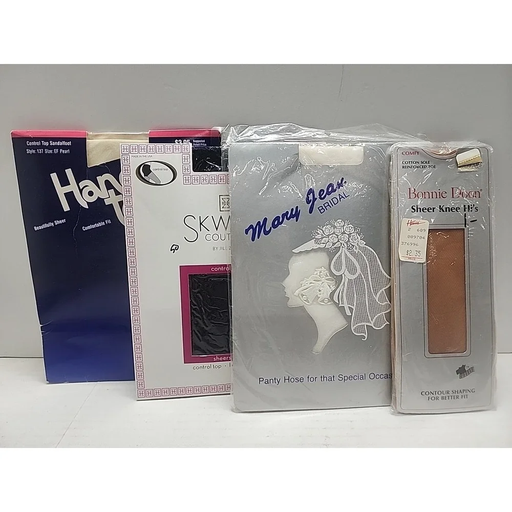 Lot Of 4 Pantyhoseskweez/mary Jean/bonnie Doon/hanes Too